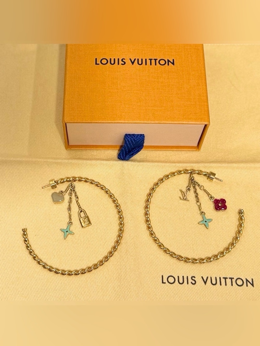 Louis Vuitton Creole Sweet Monogram Gold Hoop Earrings